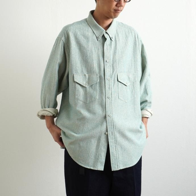 158345195 O-(オー)/ C/S B.D. SHIRT コットンシルクボタンダウンシャツ 21S-05 Heather Blue 02