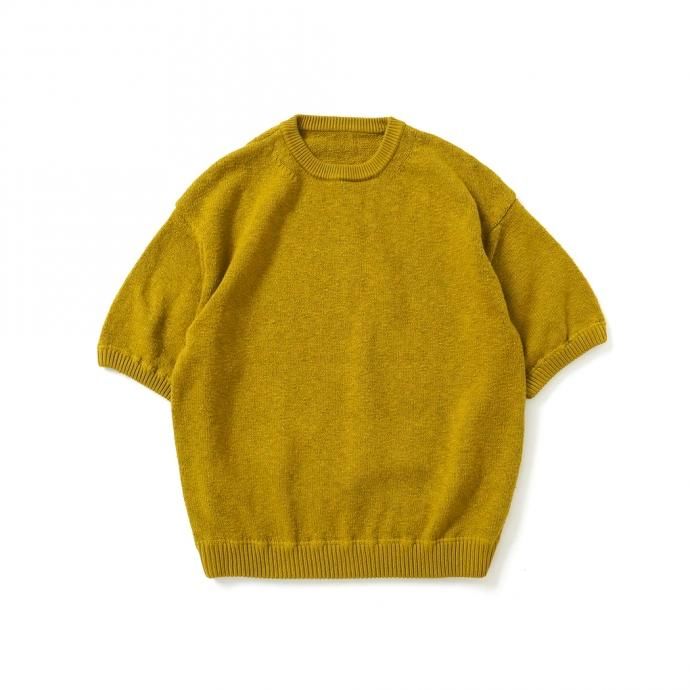 158730638 crepuscule / 2101-004 GARMENT DYE S/S - Mustard ガーメントダイ半袖ニット マスタード 01
