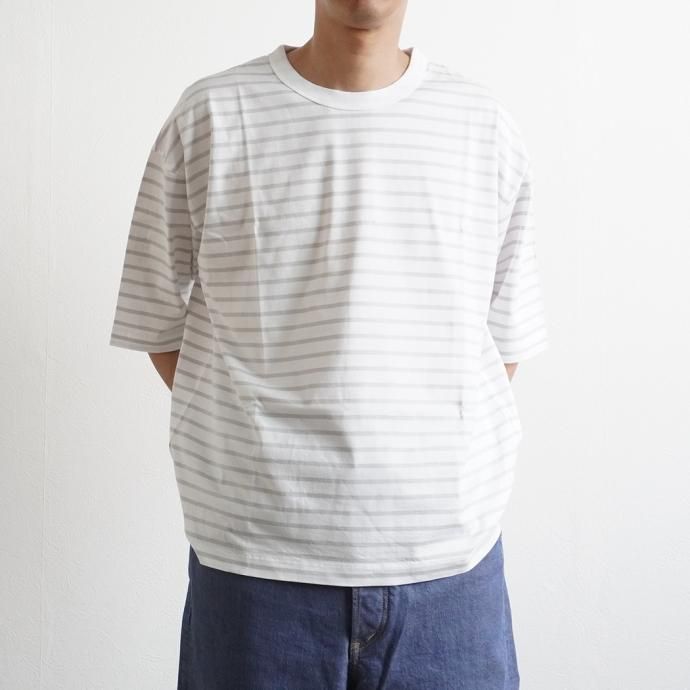 159808664 STILL BY HAND / CS01212 オーバーサイズ ボーダーTシャツ - White/Grey 02