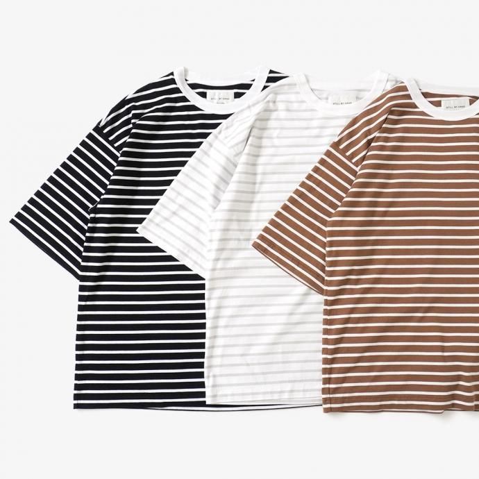 159808664 STILL BY HAND / CS01212 オーバーサイズ ボーダーTシャツ - White/Grey 02