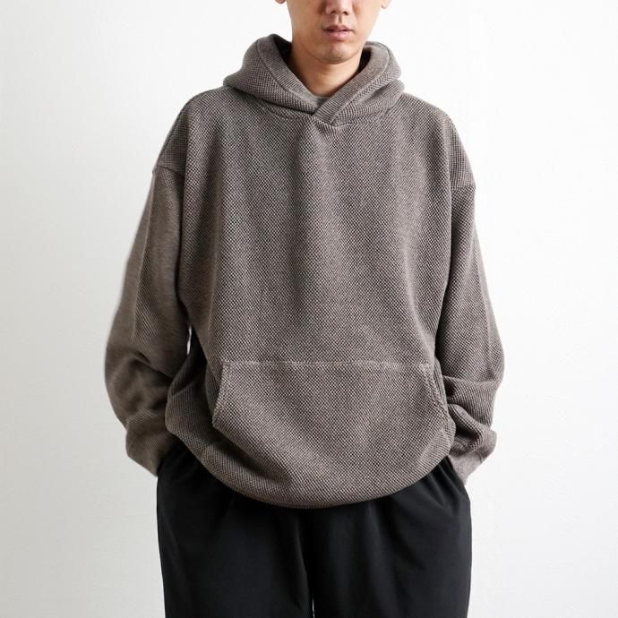163387144 crepuscule / 2103-004 Moss stitch hoodie - Khaki ミックス鹿の子編みフーディー カーキ 02