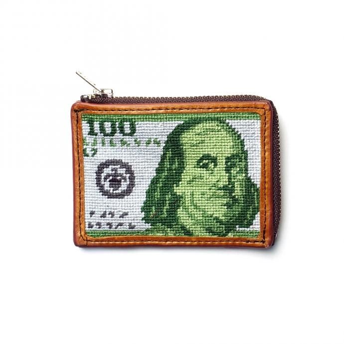 165525001 DG THE DRY GOODS / Needlepoint L-Shaped Zip Card Wallet - Benjamin ジップウォレット ドル 01