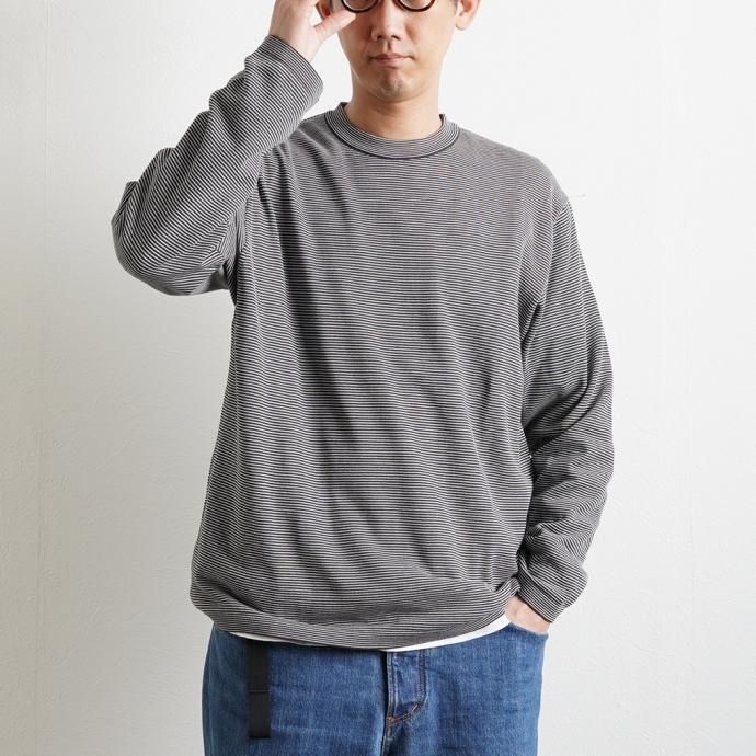 166803558 STILL BY HAND / KN05221 シルク混 ロングスリーブ ボーダーニットTシャツ - Navy 02