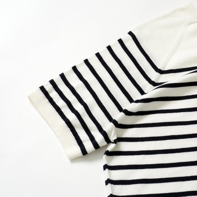 167748575 PEREGRINE / BRETON Knitted Tee ボーダーニットTシャツ - White 02