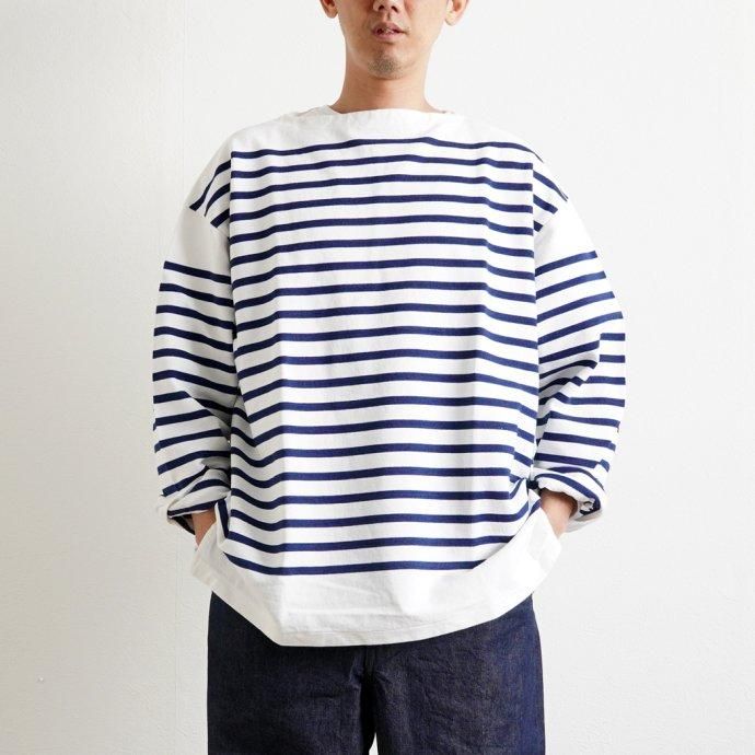 173325684 blurhms ROOTSTOCK / Border Basque Shirt - White x RoyalBlue bROOTS23S29 02