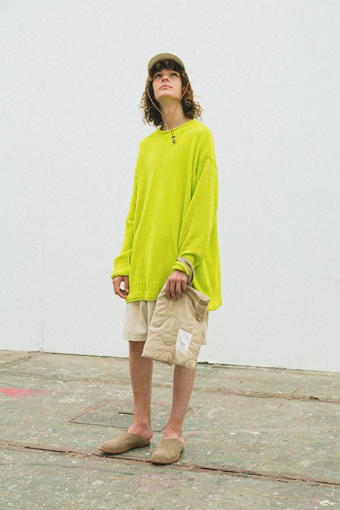 INNAT / COTTON GUERNSEY SWEATER - Lime Green コットンガンジーセーター ライムグリーン  INNAT03-K01