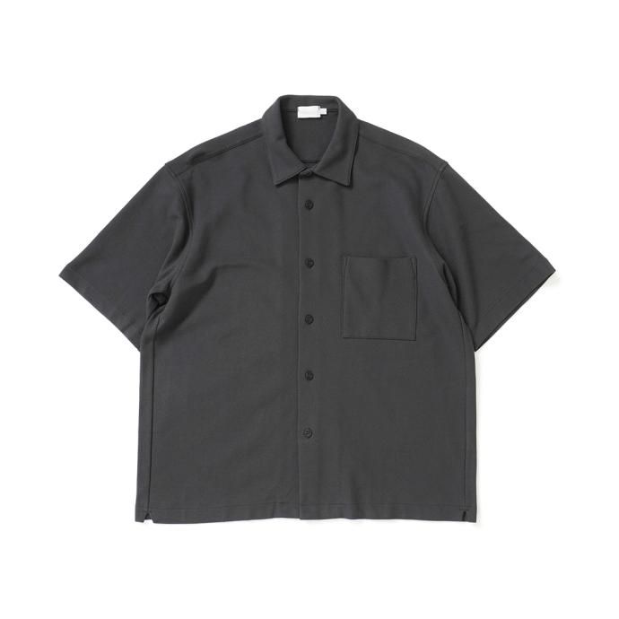 173784710 handvaerk ハンドバーク / PIQUE OPEN COLLARED SHIRT 鹿の子素材シャツ - Carbon Black #1503 01