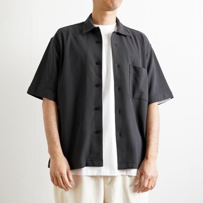 173784710 handvaerk ハンドバーク / PIQUE OPEN COLLARED SHIRT 鹿の子素材シャツ - Carbon Black #1503 02