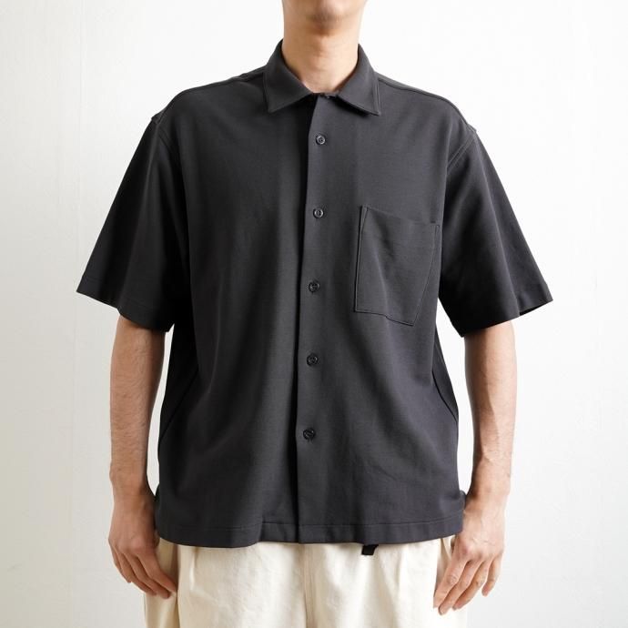 173784710 handvaerk ハンドバーク / PIQUE OPEN COLLARED SHIRT 鹿の子素材シャツ - Carbon Black #1503 02