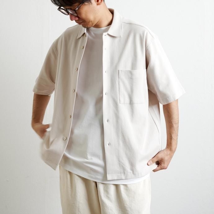 173784844 handvaerk ハンドバーク / PIQUE OPEN COLLARED SHIRT 鹿の子素材シャツ - Lt.Grey #1503 02