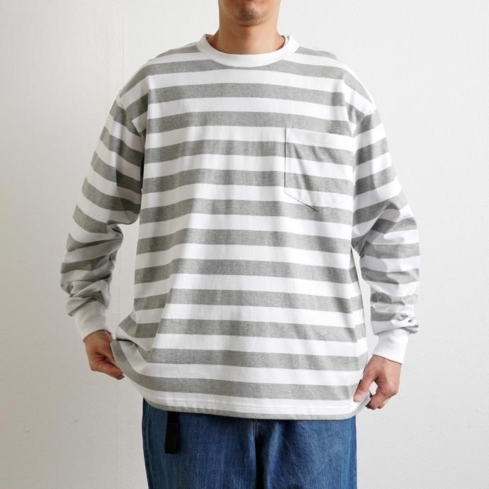 173859439 Powderhorn Mountaineering / PH23SS-002 P.H. M.STRIPE L/S TEE Regular Stripe - Grey/White ܡĹµT 02