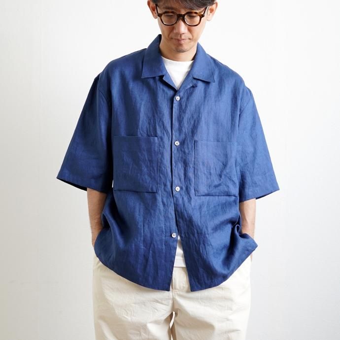 174315985 STILL BY HAND / SH06232 - INDIGO BLUE リネン オープンカラー半袖シャツ 02