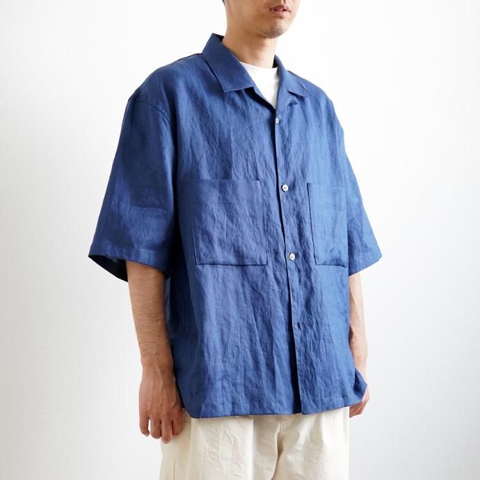 174315985 STILL BY HAND / SH06232 - INDIGO BLUE リネン オープンカラー半袖シャツ 02