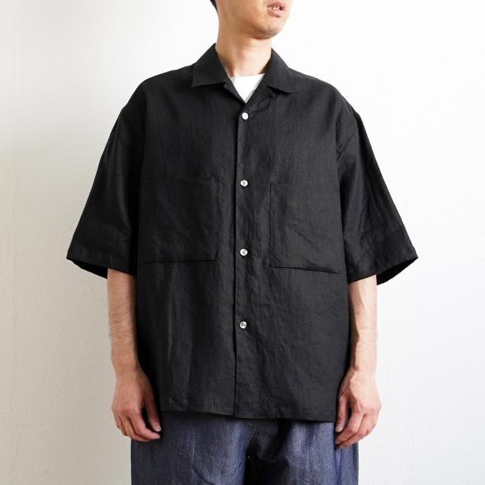 174316005 STILL BY HAND / SH06232 - BLACK リネン オープンカラー半袖シャツ 01