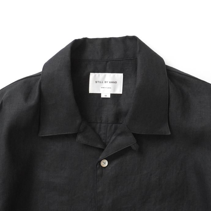 174316005 STILL BY HAND / SH06232 - BLACK リネン オープンカラー半袖シャツ 02