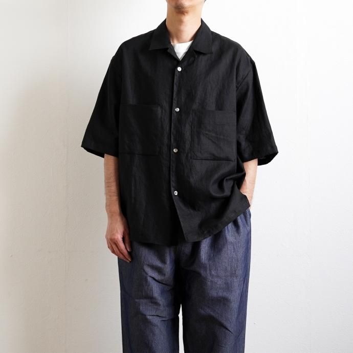 174316005 STILL BY HAND / SH06232 - BLACK リネン オープンカラー半袖シャツ 02