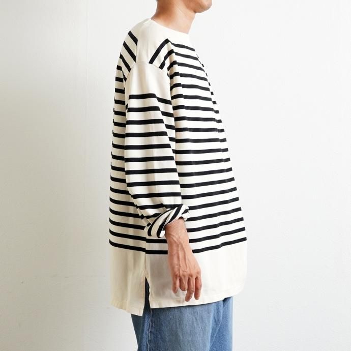 176736993 blurhms ROOTSTOCK / Border Basque Shirt - Natural x Black Line bROOTS23F9 02