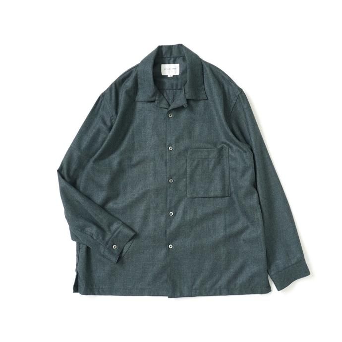 177049631 STILL BY HAND / SH04233 - BLUE CHARCOAL ウール オープンカラーシャツ 01