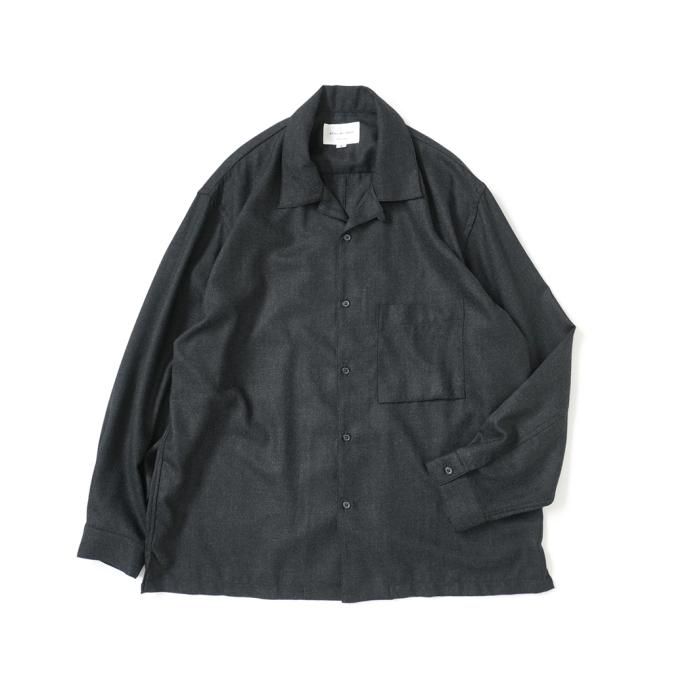 177049641 STILL BY HAND / SH04233 - BROWN CHARCOAL ウール オープンカラーシャツ 01