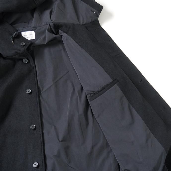 178091416 STILL BY HAND / CO02234 - BLACK ウール フーデッドコート 02