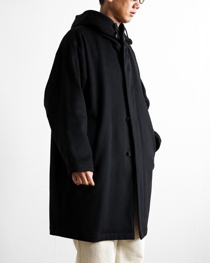178091416 STILL BY HAND / CO02234 - BLACK ウール フーデッドコート 02