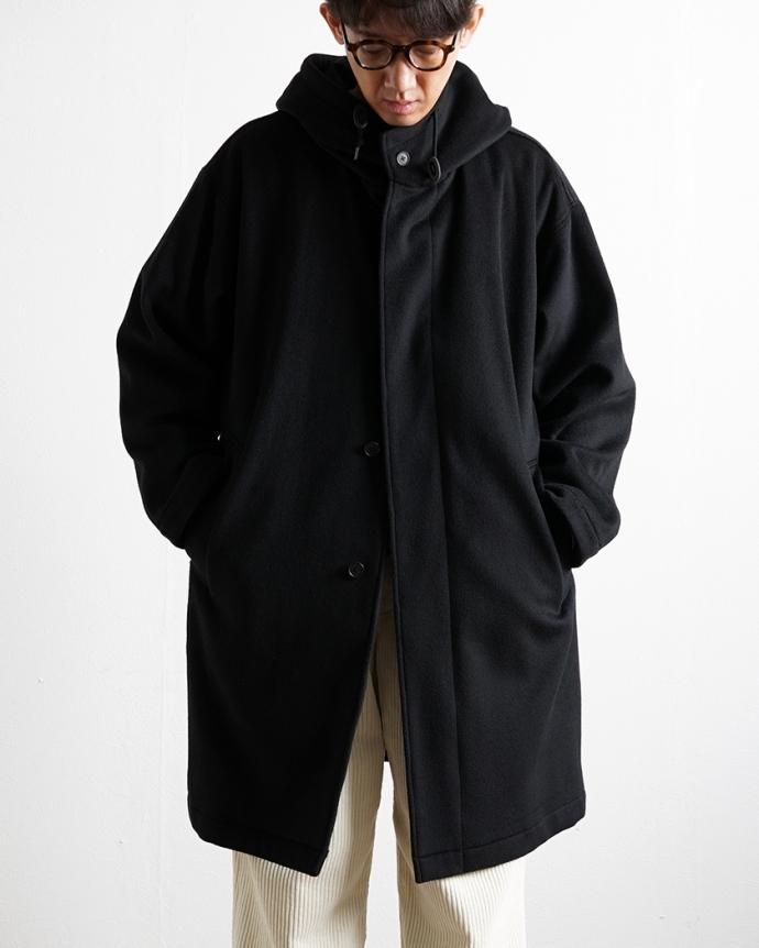 178091416 STILL BY HAND / CO02234 - BLACK ウール フーデッドコート 02