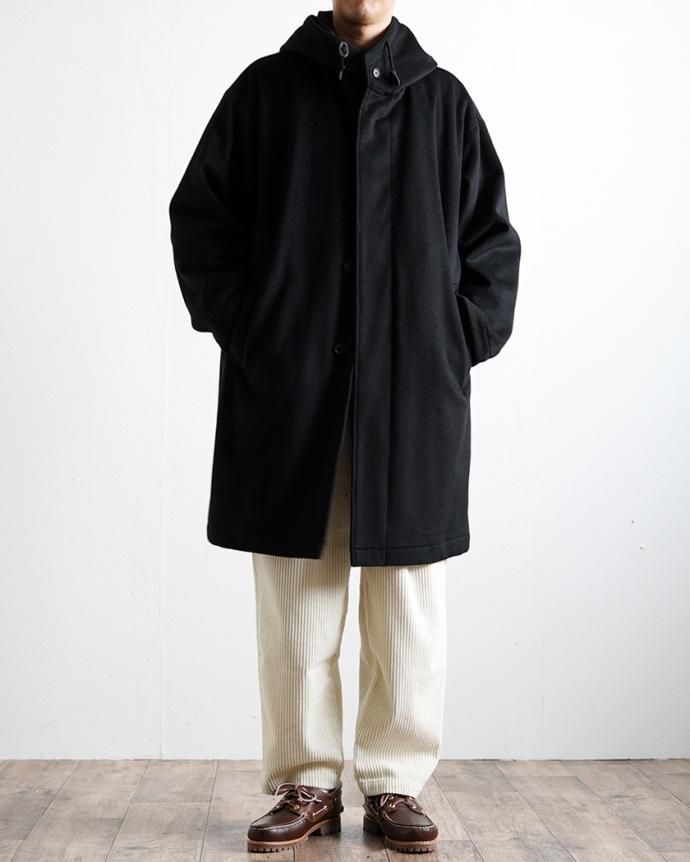 178091416 STILL BY HAND / CO02234 - BLACK ウール フーデッドコート 02
