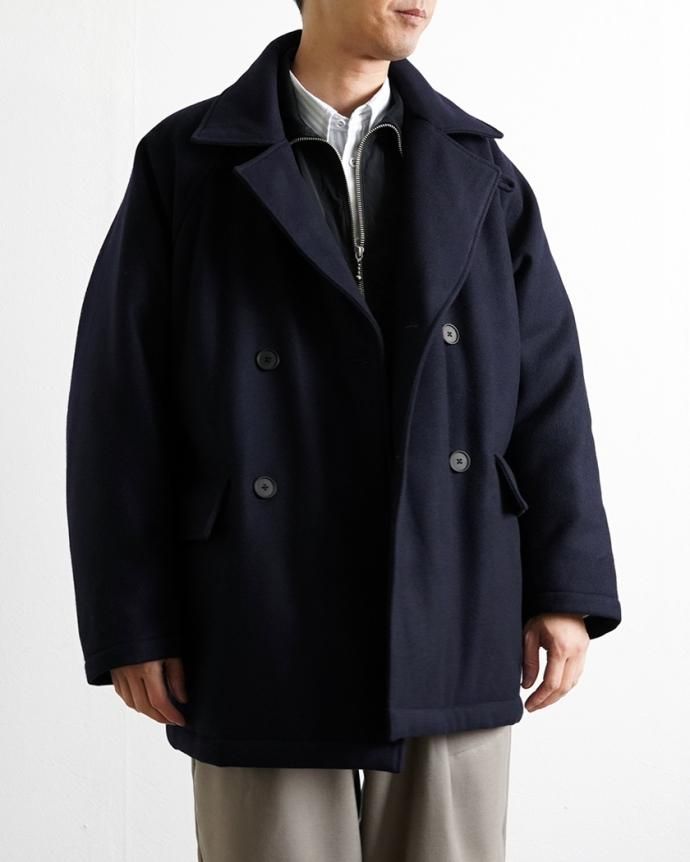 178091747 STILL BY HAND / CO01234 - NAVY ウール/シンサレート パデッドピーコート 02