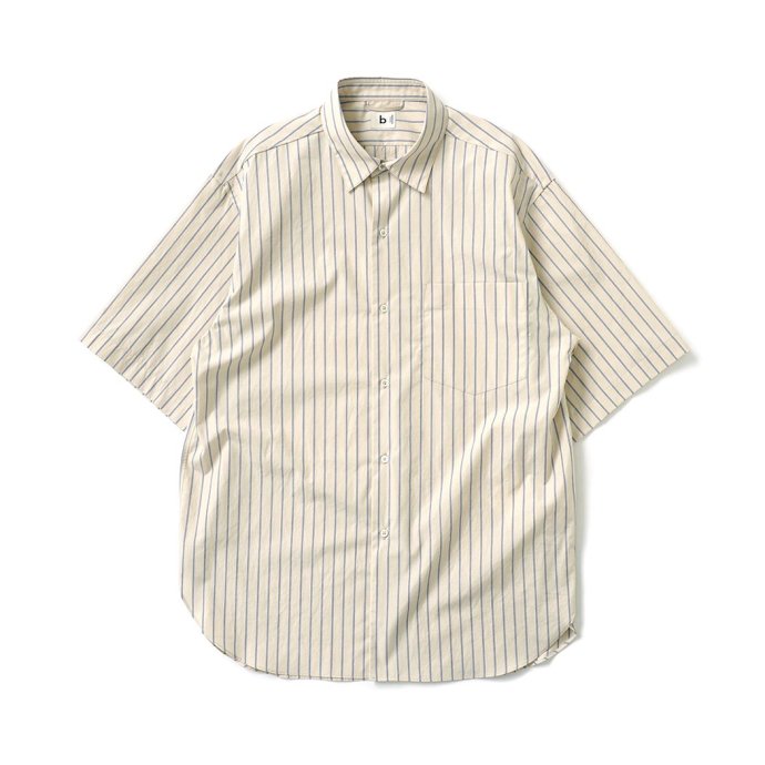 180156228 blurhms ROOTSTOCK / Short-sleeve Shirt - Beige x Blue-Stripe bROOTS24S5 硼ȥ꡼֥ 01
