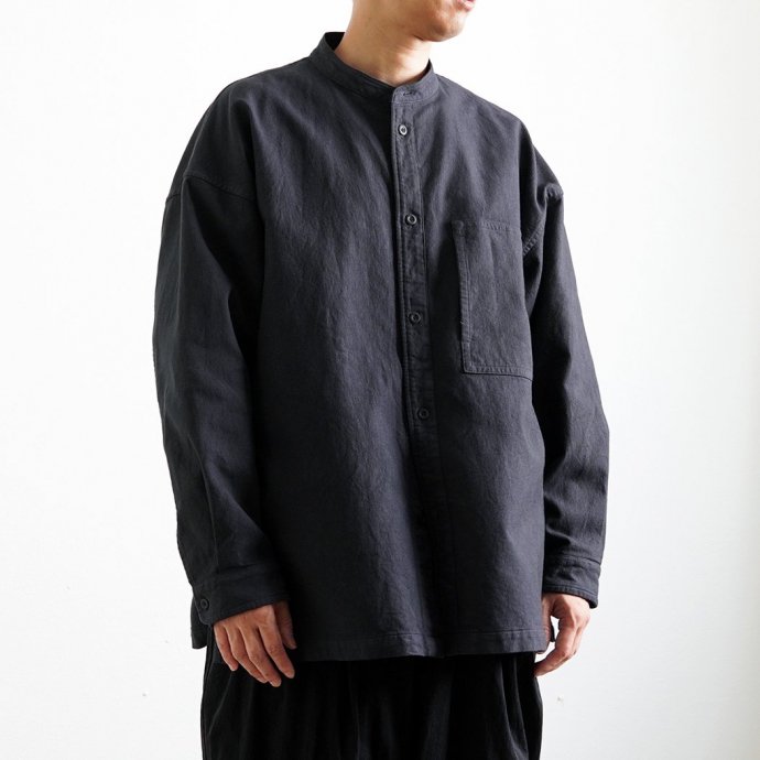 182294411 kontor/ CORDED YARN BAND COLLAR SHIRT - NAVY Хɥ顼 KON-SH01243 02