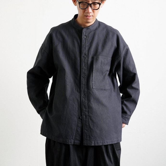 182294411 Kontor / CORDED YARN BAND COLLAR SHIRT - NAVY Хɥ顼 KON-SH01243 02