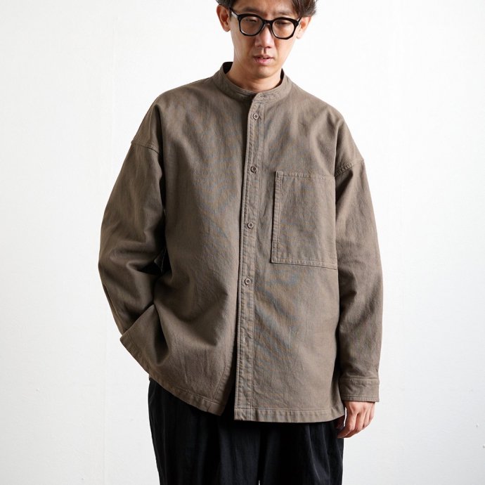 182294421 Kontor / CORDED YARN BAND COLLAR SHIRT - BROWN Хɥ顼 KON-SH01243 02