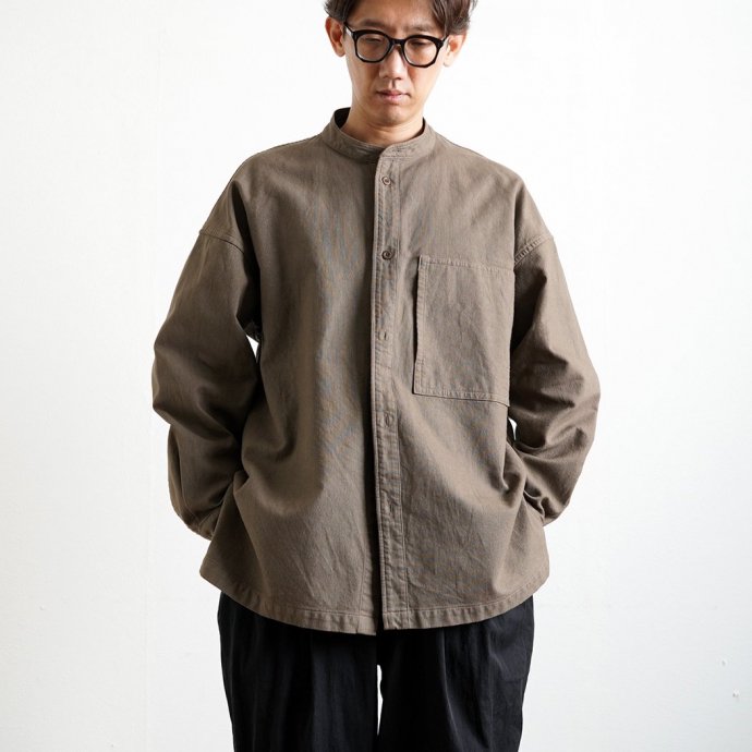 182294421 Kontor / CORDED YARN BAND COLLAR SHIRT - BROWN Хɥ顼 KON-SH01243 02