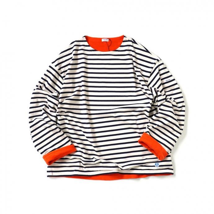 182471055 ORCIVAL オーシバル / 裏フリース ボートネック プルオーバー BOAT NECK L/S WIDE PULLOVER OR-C0275 BDJ ECRU × MARINE (ORANGE) 01