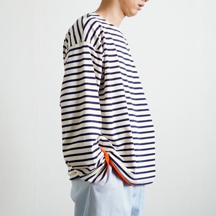 182471055 ORCIVAL オーシバル / 裏フリース ボートネック プルオーバー BOAT NECK L/S WIDE PULLOVER OR-C0275 BDJ ECRU × MARINE (ORANGE) 02
