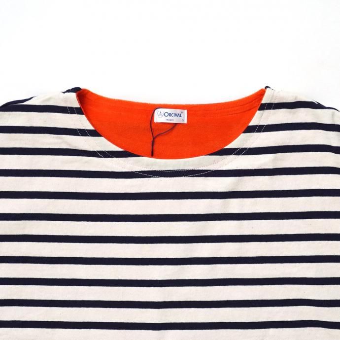 182471055 ORCIVAL オーシバル / 裏フリース ボートネック プルオーバー BOAT NECK L/S WIDE PULLOVER OR-C0275 BDJ ECRU × MARINE (ORANGE) 02