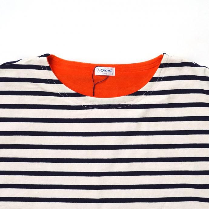 182471055 ORCIVAL Х / ΢ե꡼ ܡȥͥå ץ륪С BOAT NECK L/S WIDE PULLOVER OR-C0275 BDJ ECRU  MARINE (ORANGE)<img class='new_mark_img2' src='https://img.shop-pro.jp/img/new/icons20.gif' style='border:none;display:inline;margin:0px;padding:0px;width:auto;' /> 02