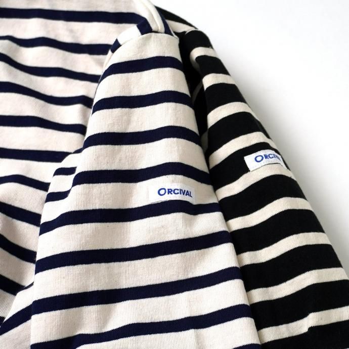 182471055 ORCIVAL オーシバル / 裏フリース ボートネック プルオーバー BOAT NECK L/S WIDE PULLOVER OR-C0275 BDJ ECRU × MARINE (ORANGE) 02