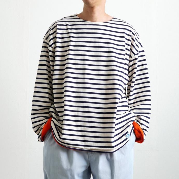 182471055 ORCIVAL オーシバル / 裏フリース ボートネック プルオーバー BOAT NECK L/S WIDE PULLOVER OR-C0275 BDJ ECRU × MARINE (ORANGE) 02
