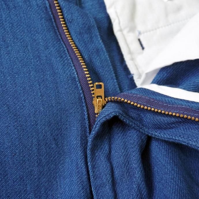 186400650 Hexico / BUCKLE BACK INDIGO FLANNEL SLACKS - 30s CINCH BUCKLE IRON 70s-80s TALON 42 BRASS 02