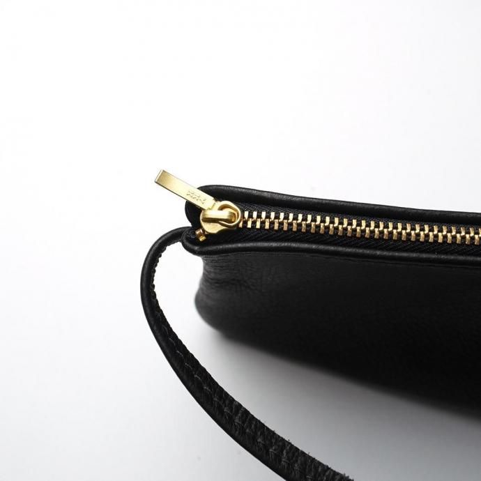 MOONSHINE LEATHER COMPANY / 6-inch Zippered Pouch w/52-inch Leather Code - Black ムーンシャインレザー ショルダーポーチ 02