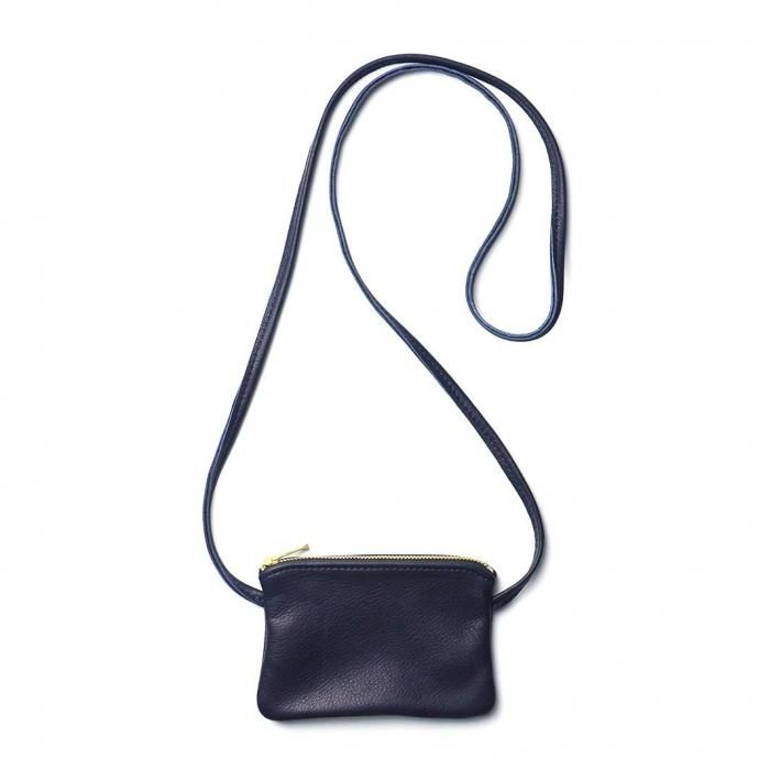 MOONSHINE LEATHER COMPANY / 6-inch Zippered Pouch w/52-inch Leather Code - Navy ムーンシャインレザー ショルダーポーチ 01