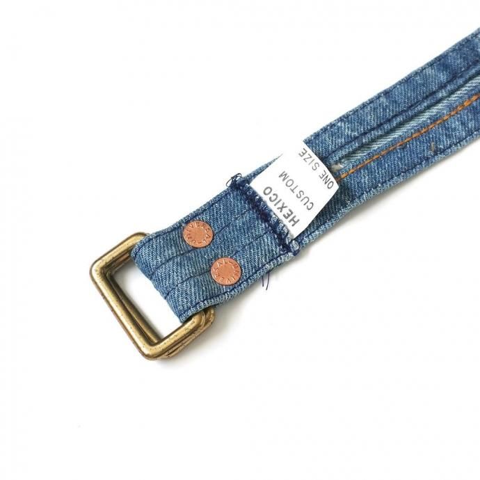 187450628 Hexico / CUSTOM W RING BELT - USED 501 MADE IN U.S.A. リメイクデニムベルト 02 02