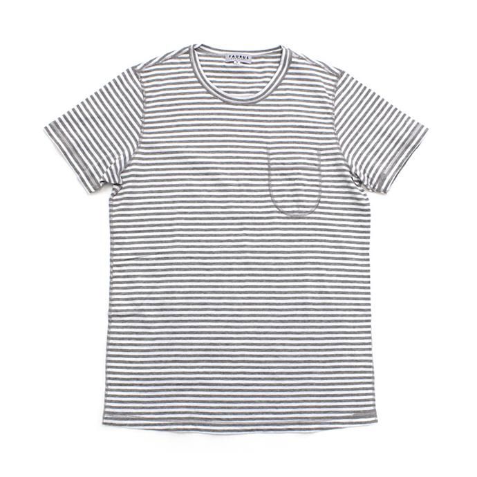 73396804 TAURUS / Flat Seamed Pocket Tee ボーダーポケットTシャツ - Grey Stripe 01