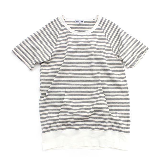 73397929 TAURUS / S/S Crewneck Stripe Tee ボーダーポケットTシャツ - Grey/White 01