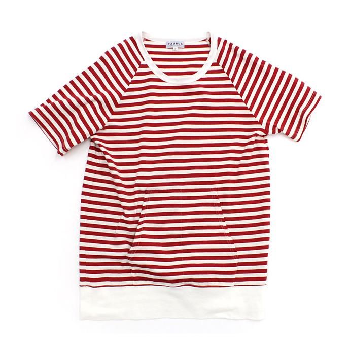 73398177 TAURUS / S/S Crewneck Stripe Tee ボーダーポケットTシャツ - Red/White 01