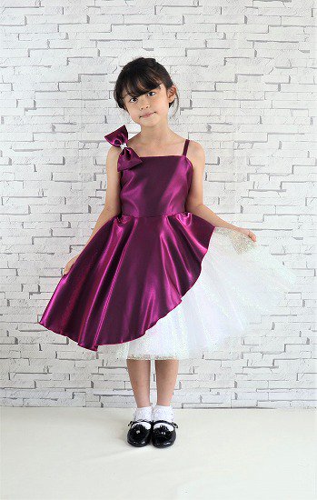 光沢ピンクのチュールドレス- 子供ドレス 、発表会ドレスの【Lovely Grace】