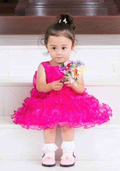 ３段フリルのキュートなベビードレス(ピンク） | 子供ドレス ・発表会ドレスの【Lovely Grace】