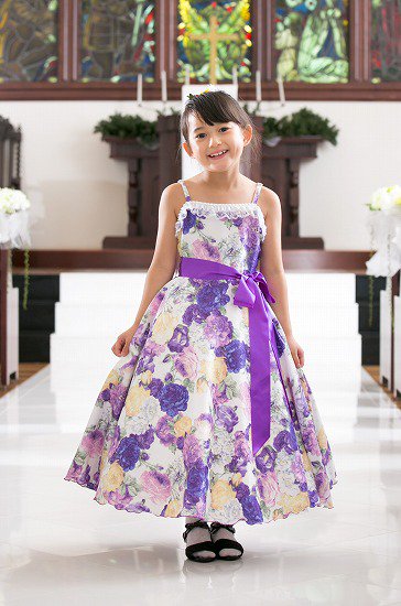 パープルの花柄ドレス - 子供ドレス 、発表会ドレスの【Lovely Grace】