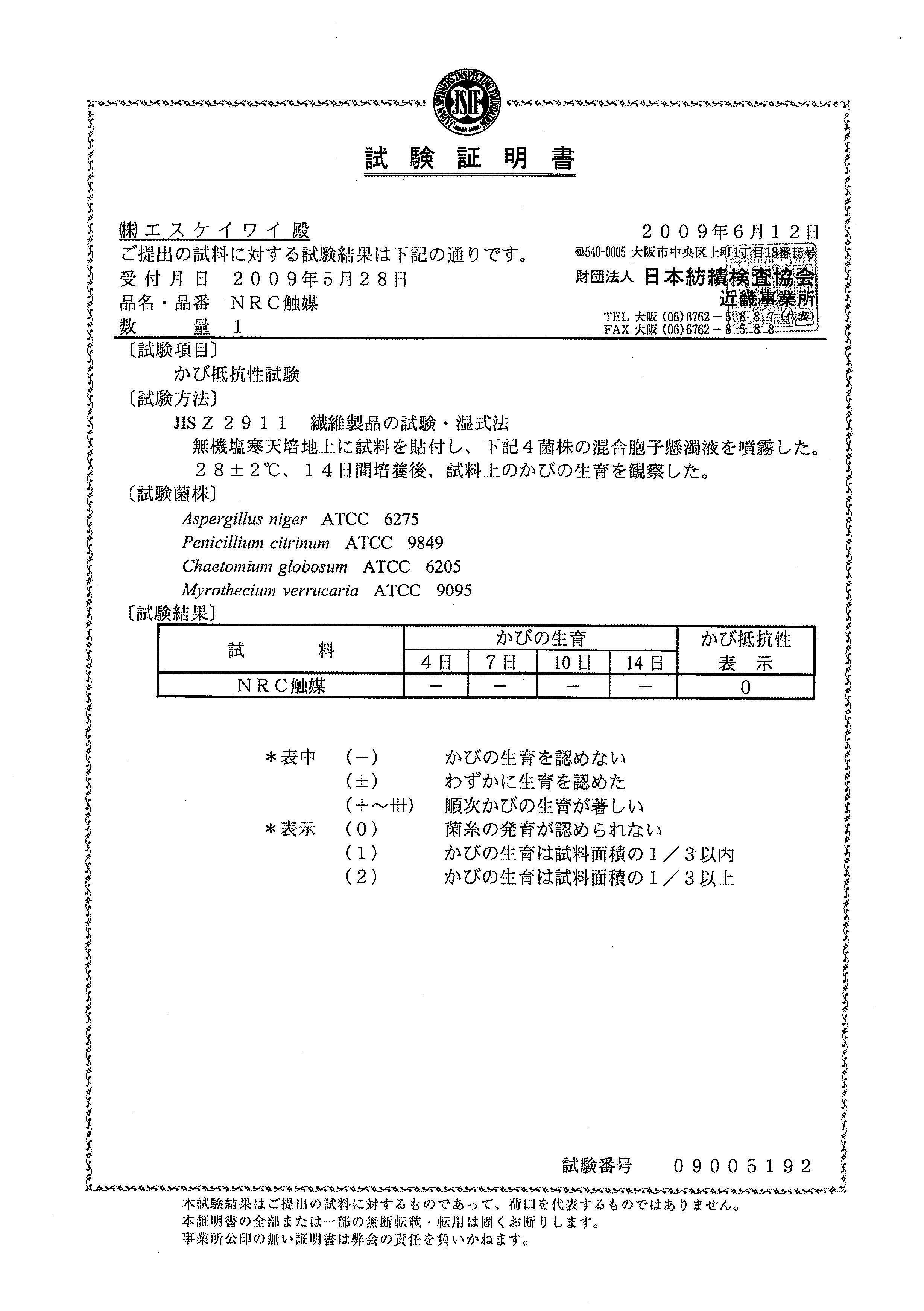 抗カビ試験結果 抗カビ試験結果
